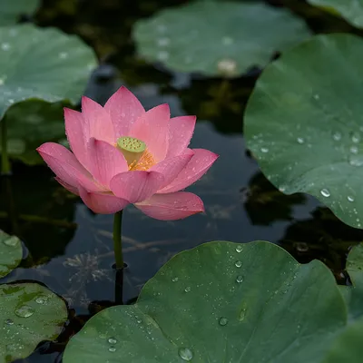 Serene Pink Lotus on Quiet Pond