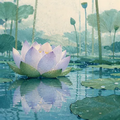 Serene Blue Lotus on Morning Pond