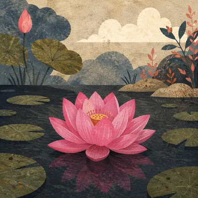 Serene Pink Lotus on Dark Pond