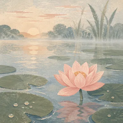 Serene Pink Lotus on Morning Pond