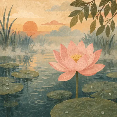 Serene Lotus Flower at Sunrise Pond