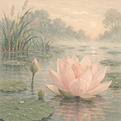 Serene Pink Lotus on Morning Pond