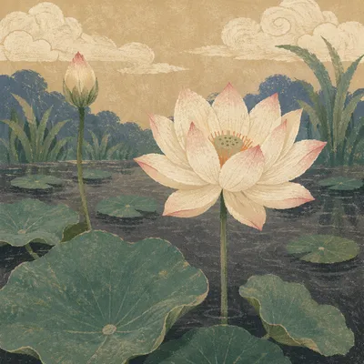 Serene White Lotus in Still Pond