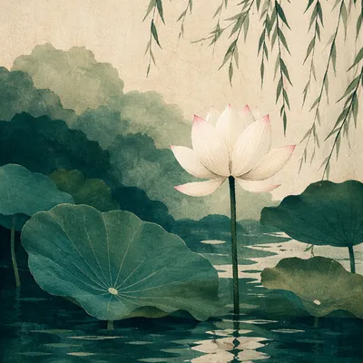 Serene White Lotus on Garden Pond