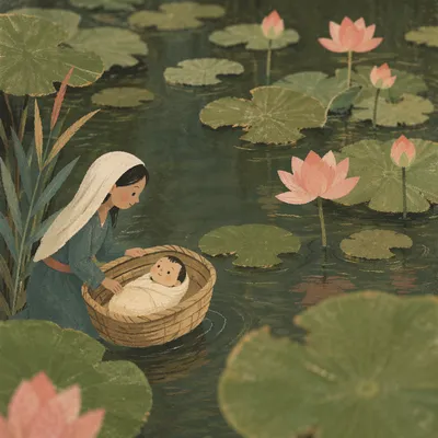 Serene Pink Lotus on Quiet Pond