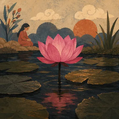 Serene Pink Lotus on Still Pond