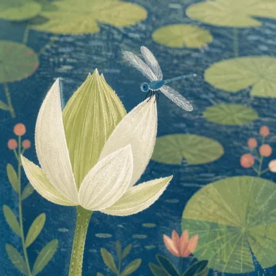 Serene Lotus Bud on Garden Pond