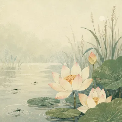 Serene White Lotus Pond at Dawn