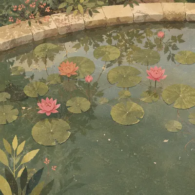 Serene Lotus Pond with Magenta Blossoms