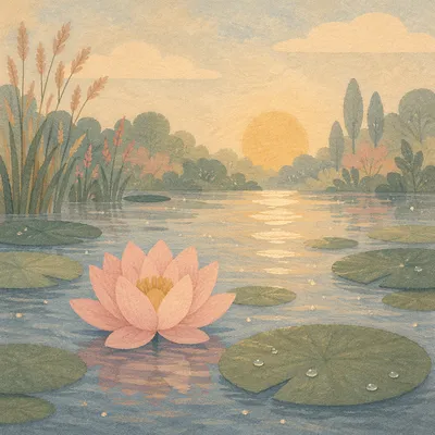 Serene Pink Lotus on Morning Pond