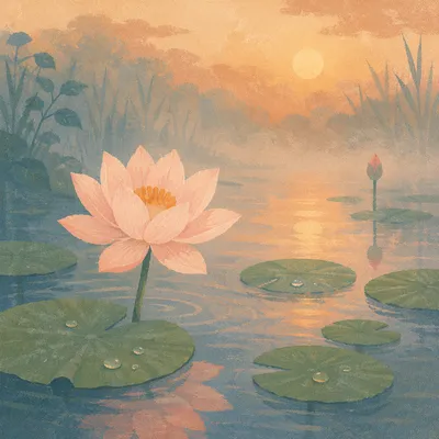 Serene Pink Lotus Pond at Dawn