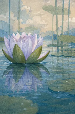 Serene Blue Lotus Pond Reflection