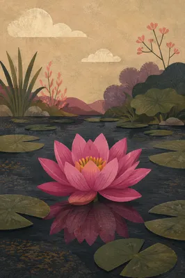 Serene Pink Lotus on Quiet Pond