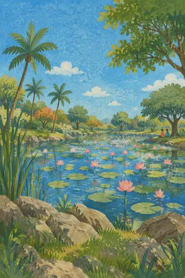 Serene Pink Lotus Pond in Tropical Park