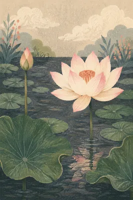 Serene White Lotus in Still Pond