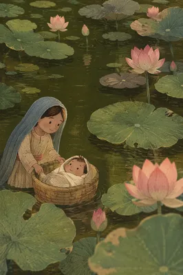 Serene Pink Lotus on Quiet Pond