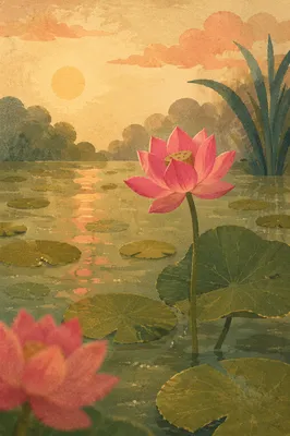 Serene Pink Lotus Pond at Golden Hour