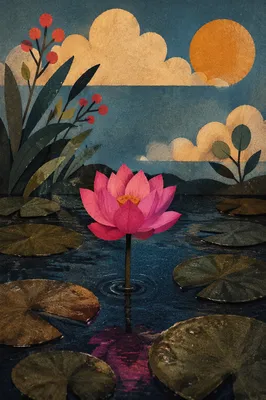 Serene Pink Lotus on Still Pond
