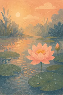 Serene Pink Lotus at Dawn Pond
