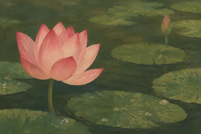 Serene Pink Lotus on Quiet Pond