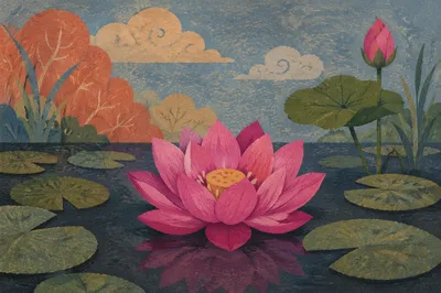 Serene Pink Lotus on Dark Pond