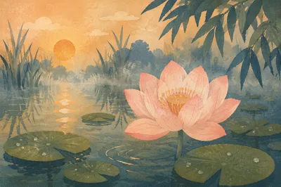Serene Lotus Pond at Sunrise