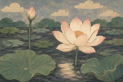 Serene White Lotus in Quiet Pond