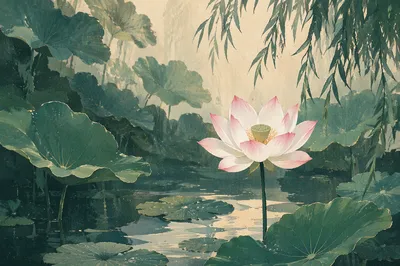 Serene White Lotus in Garden Pond