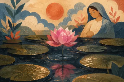 Serene Pink Lotus on Dark Pond