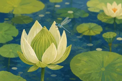 Serene Lotus Bud on Calm Pond