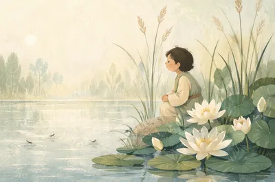 Serene White Lotus Pond at Dawn