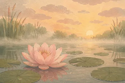 Serene Dawn Lotus on Misty Pond