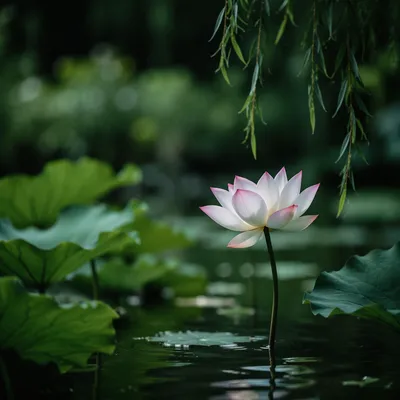 Serene White Lotus in Garden Pond