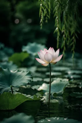 Serene White Lotus in Quiet Pond