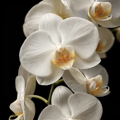Elegant White Orchid on Black Background