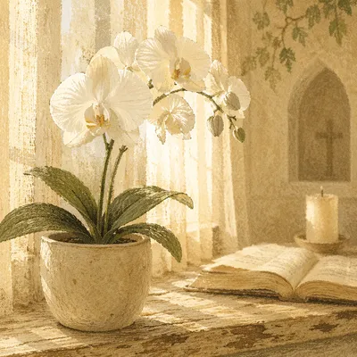 Elegant White Orchid in Sunlit Sanctuary