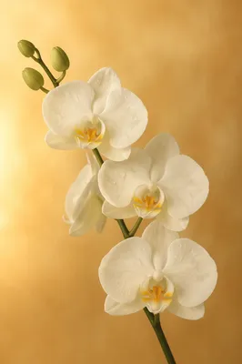 Elegant White Orchid on Warm Caramel Background
