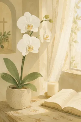 Elegant White Orchid in Sunlit Sanctuary