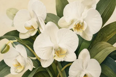 Elegant White Orchid Botanical Study