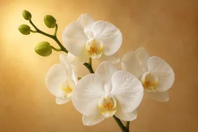 Elegant White Orchid on Warm Beige