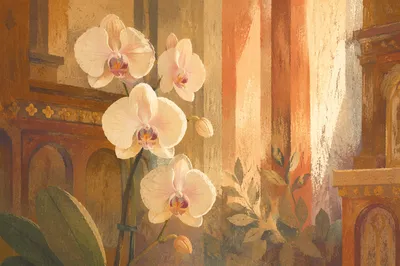 Elegant White Orchids in Quiet Chapel Light