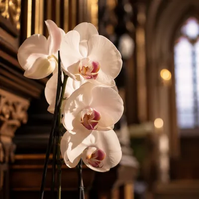 Elegant White Orchids in Chapel Light