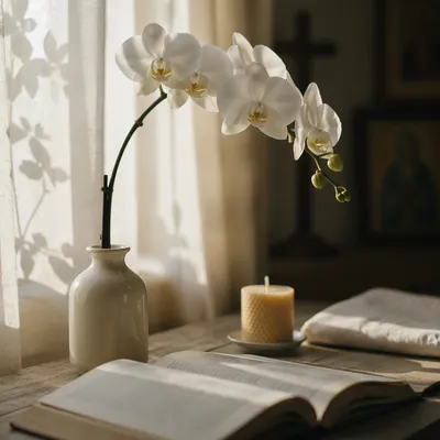 Elegant White Orchid in Morning Devotion