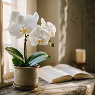 Elegant White Orchid in Sunlit Sanctuary