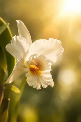 Elegant White Orchid in Morning Sunlight