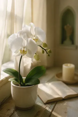 Elegant White Orchid in Sunlit Sanctuary