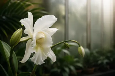 Elegant White Orchid in Morning Light