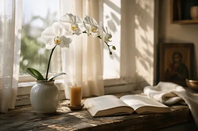 Elegant White Orchid in Morning Devotion