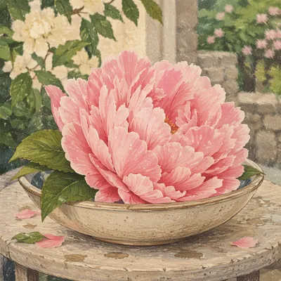 Soft Pink Peony in Morning Bloom