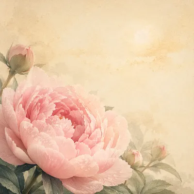 Blush Pink Peony in Morning Mist